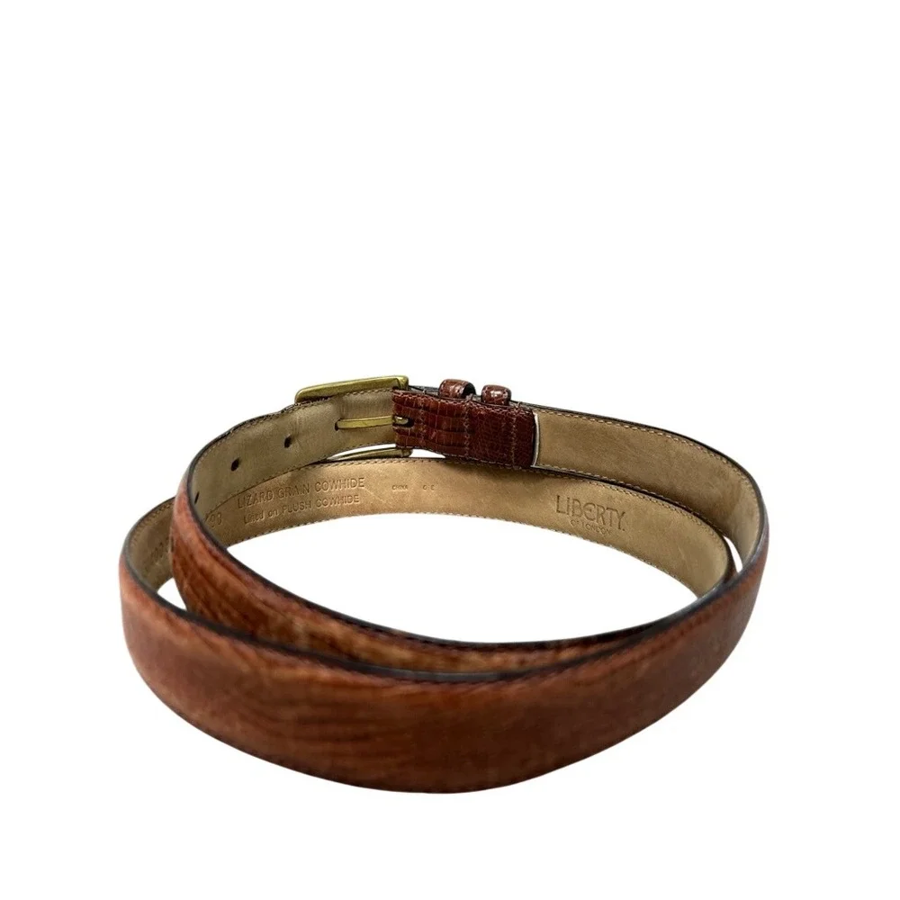 Liberty of London Mens Brown Lizard Grain Leather Belt Brass Buckle Size 36 90